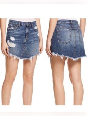 7 For All Mankind Distressed Denim Mini Skirt w Frayed Hem Jean Skirt